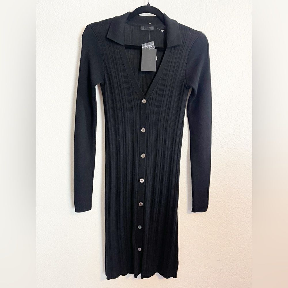 ATM ANTHONY THOMAS MELLILO Polo button Front Black sweater dress NWT. XS - Picture 4 of 9